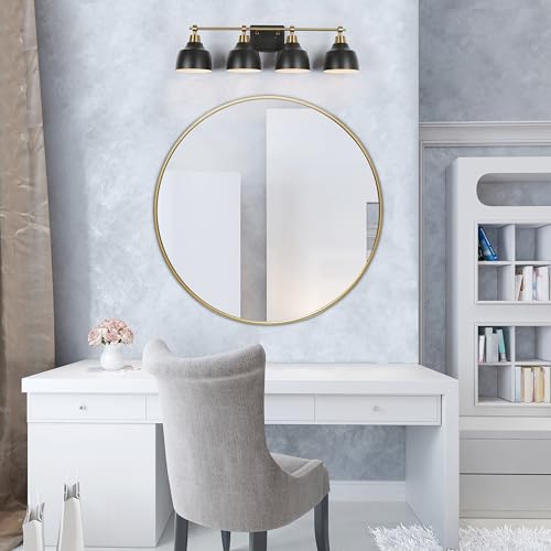 Image of KSANA Bathroom Light Fixtures, 4-Light Black Bathroom Vanity Lights with Gold Socket, 29'' Modern Farmhouse Bathroom Lighting Lights Over Mirror with Black Metal Shade