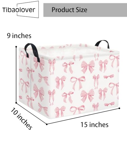 Image of Rectangular Baby Kids Storage Basket for Home Kitchen Girls Cute Toy Storage Bin Organizer Shelf Book Room Decor(Silk Bowknot)
