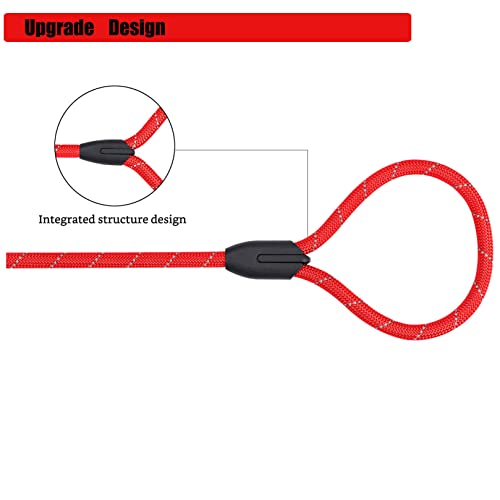 Petescort Slip Lead Dog Leash, Heavy Duty 1/2" 3/8" X 6 Ft Strong Rope Slip Leash For Large, Medium & Small Dogs No Pulling Pet Training Leash Highly Reflective Threads(3/8In X 6 Ft, Red) #TOP2