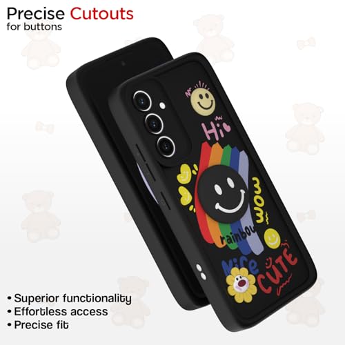 Image of Pikkme Back Cover for Samsung Galaxy S23 FE 5G | Soft Silicone| Cute Rainbow Smile & 3D Cartoon Flower Design | Shockproof Raised Camera Protection Bumper Case (Black)