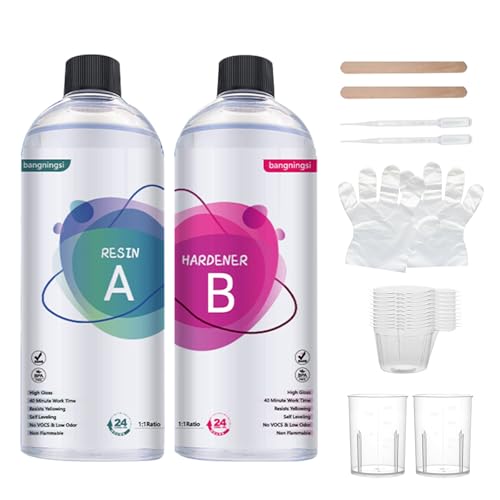 Souvik Epoxy Resin Transparente 500ml, Autonivelante Resina Epoxi Y Sin Burbujas, Relación 1:1, Bajo Olor, Resistente Al Amarilleamiento, Para Manualidades, Bricolaje, Madera Y Joyas