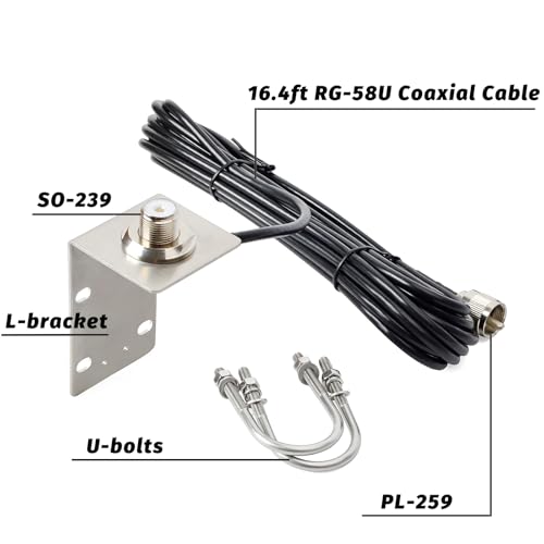 Image of TWAYRDIO Low Profile 6.5 inch Marine VHF Antenna w /16.4ft RG58 Coaxial Cable PL-259 Connector and L-Shape Mounting Bracket for Boats