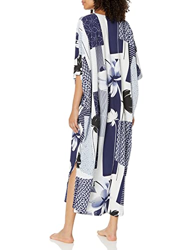 Natori Womens Kabuki Zip Caftan Length 52" Nightgown, Indigo Combo, X-Small Us #TOP1