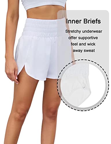 Blooming Jelly Women's High Waisted Running Shorts Sport Workout Active Cute Shorts With Zip Pocket (Small, White) #TOP3