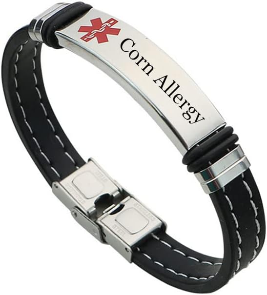 Personalized Allergy Awareness Medical Alert ID Silicone Bracelet Bangle for Women Men, Customized Food Drugs Allergic Alarm Wristband, Health Conditions Identification Jewelry,8.26''