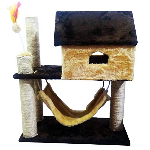 Arranhador Casinha para gatos com rede e brinquedo