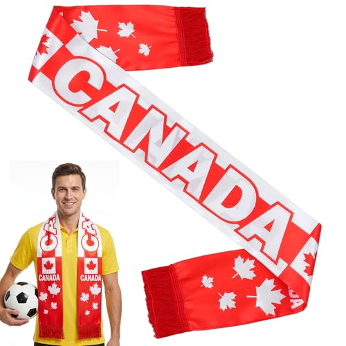 Ciieeo Canada Football Fan Scarf, National Soccer Team Souvenir with Canada Flag Print, Support Scarf