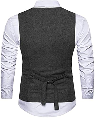 Mens Classic Tweed Suit Vest V Neck Slim Fit Groomsmen Waistcoat For Wedding Business2