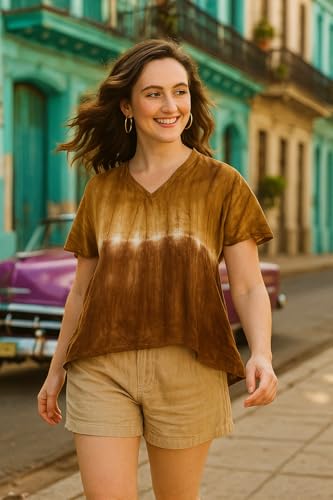 Image of Maaesa Women Handcrafted Tie & Dye Rayon Top | Regular Fit|Lightweight & Breathable Fabric | Casual Wear & Office Wear