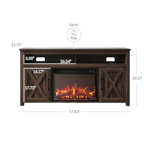 image for BELLEZE Barn Door Wood Electric Fireplace TV Stand for TVs up to 65 In