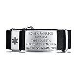 MEALGUET Personalized Medical Emergency ID Bracelet | Adjustable Sport Nylon Strap Belt Buckle Medical Alert Bracelet Allergy Diabetic Wristband for Men Women, Customized,Black