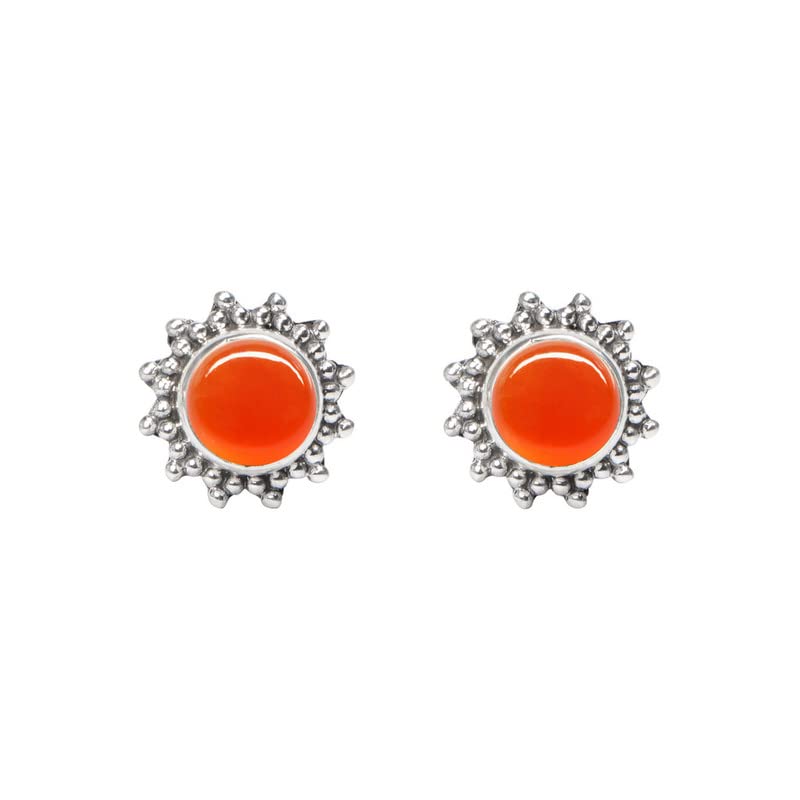 Carnelian Stone Stud Earring, Handmade 925 Sterling Silver Stud Earrings for Women and Girls, Solitaire Stud Earring, Round Stone Stud Earrings, Gift Jewelry for her
