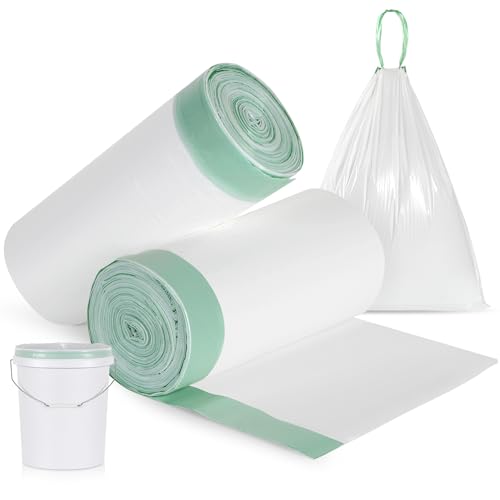 Storage Standard 110-Pack 5 Gallon Trash Bags Drawstring – Fits Five Gallon Buckets, White Small Garbage Bags for Bathroom Can, Leak-Resistant & Heavy-Duty 0.9 Mil Thick Plastic Small Trash Can Liners