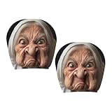 Vibhgtf Funny Headrest Covers For Cars | 2 Pieces Granny Face Print Cover With Elastic Universal Fit Car Automotive SUV Sedan Truck Driving Road Trip Daily Commute