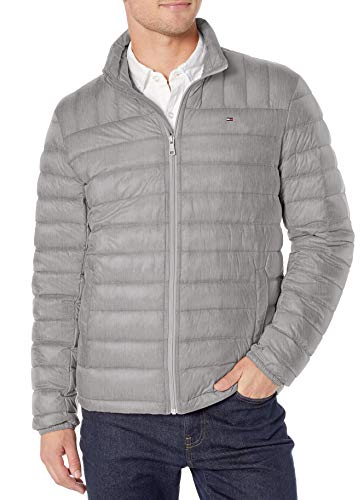 Tommy Hilfiger mens Packable Puffer Jacket Down Outerwear Coat, Cement, Small US