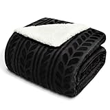 Exclusivo Mezcla King Size Sherpa Fleece Bed Blanket, Reversible Velvet Warm Blankets for Bed Couch Sofa, 90x104 Inches, Dark Black