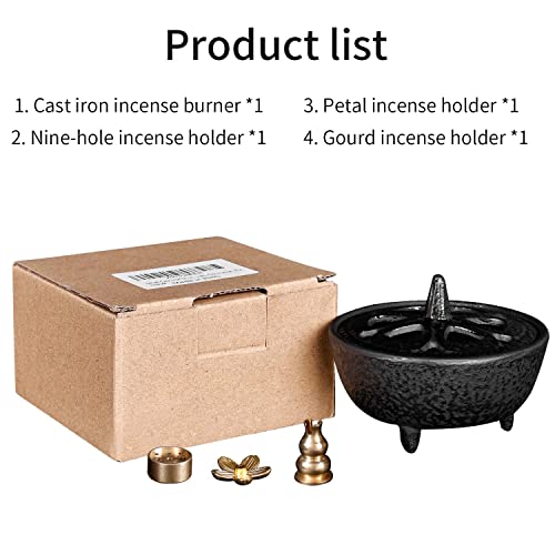 Cast Iron Incense Burner - 4 In 1Incense Holder Burner Set, Three-Legged Incense Ash Catcher With Lid For Rituals, Decoration, Etc #TOP2