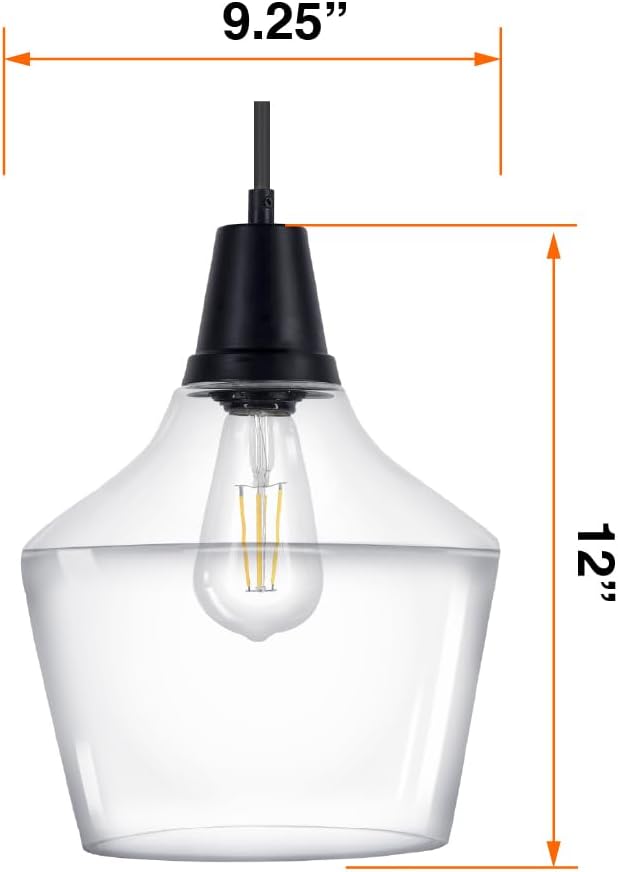 LEDVANCE Sylvania 9" Pendant Light Fixture with Clear Glass Shade, Adjustable Height, Hardwire/Accessories Included, Metal/Black Matte - 1 Pack (64095)