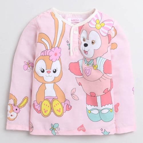 Image of Hopscotch Girls Viscose Blend All-Over Print Top and Pajama Set in Peach Color