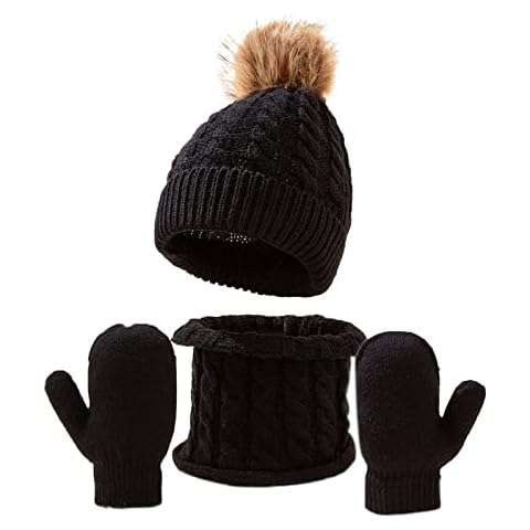 Fossean Scarf Gloves Hat Set for Women Winter Kids Hat Scarf Glove Set Knit Fleece Lined Neck Warmer Mittens for Toddler Boys Girls Scarf Hat Set for Boys Fluffy Scarf Cover