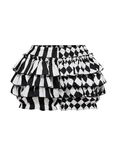SHENHE Womens Plus Size Y2k Bloomers Checkered Argyle Ruffle Layered Shorts Clown Costumes Black and White 3X-Large Plus