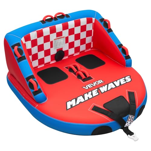 VEVOR Towable Tubes for Boating, 2-Rider Inflatable Towable Tube for Boat to Pull, 154 kg Capacity Water Sports Boating Tubes - with Full Nylon Cover, Dual Tow Points, Safety Valve & Padded Handles