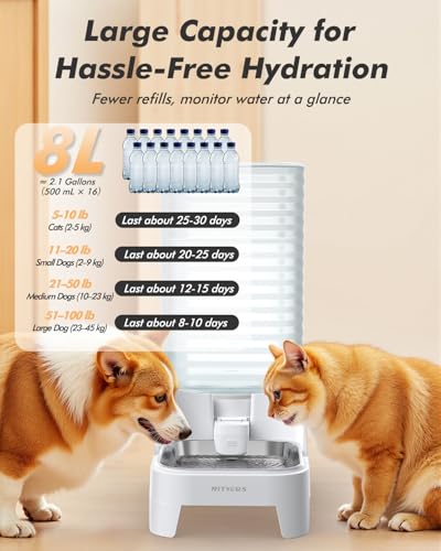 Automatic Dog Water Bowl Dispenser with Patented Faucet - 8L Large Gravity Cat Water Dispenser with Filter & Adjustable Base, Wide Mouth for Easy Clean, BPA-Free, Stainless Steel Pet Waterer for Pets
