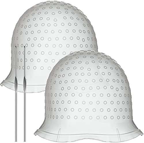 2 Pcs Hair Coloring Highlighting Cap Reusable Silicone Highlight Cap Pull Through Caps for Hair Coloring Frosting Cap with Hook Hair Dye Cap with Holes Hair Salon Tools Hairdressing Highlighting Kit