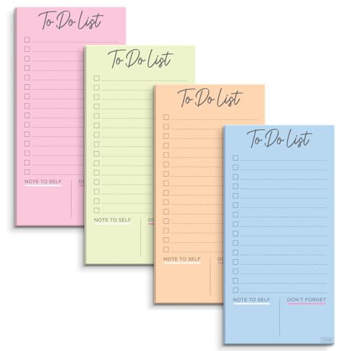 SWEETZER & ORANGE S&O - Lista magnética colorida de tareas para nevera, paquete de 4 blocs de notas magnéticos para nevera, planificador de comestibles, bloc de hojas adhesivas, organizador de
