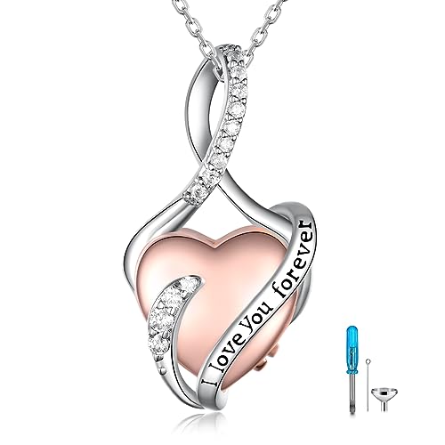 TYSO Heart Urn Necklace for Ashes 925 Sterling Silver Infinity Ashes Necklace Infinity Cremation Necklace Love You Forever Jewelry Keepsake Memorial Gift for Women Mom Grandma