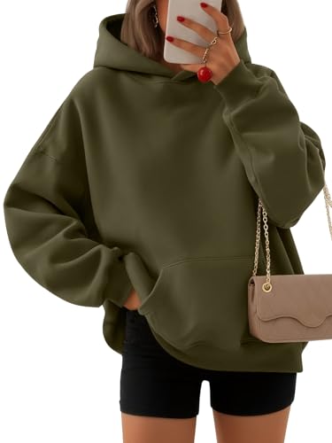 EFAN Womens Hoodies Oversized Sweatshirts Pullover Fleece Sweaters Long Sleeve Winter Fall Outfits Fashion Y2k Clothes ArmyGreen 2XL