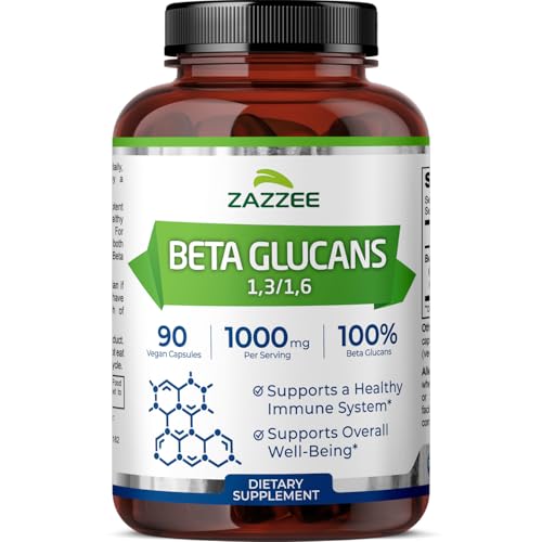 Zazzee Extra Strength 1,3/1,6 Beta Glucans, 1000 mg, 100% Concentrated, 90 Vegan Capsules, Supports