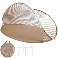 Strandmuschel Pop Up 3-4 Personen, Strandzelt Strand Zelt mit UV-Schutz, Tragbarer Automatisches Windschutz Wurfzelt mit Tragetasche und Heringe für Familie Camping Garten (Khaki)
