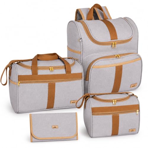 Bolsa Maternidade Kit 04 peças Bolsa G, Bolsa P, Mochila e Trocador Harmonia (Bege)