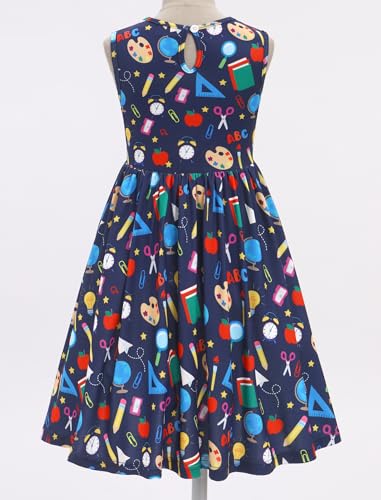 ODASDO Girls Back to School Dress Pencil Printed Causal Sleeveless A-line Swing Twirly Dress Kids First Day of School Clothes4