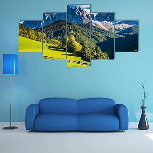 5er Set Leinwanddrucke Grünland Wald – Moderne Wandbilder Ohne Rahmen, 25x40cm & 20x50cm & 20x60cm