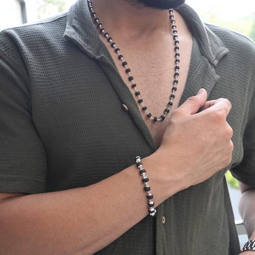 Image of Japam Original Karungali Mala 54+1 Beads & Karungali Bracelet Combo | Lab Tested Black Ebony Wood (Karungali Malai) | Silver Cap Spiritual Beads for Meditation, Pooja, Healing | Men & Women