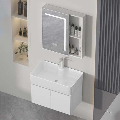 GUAWJRZDP Lavabo De Cerámica, Lavabo Sobre Encimera, Lavabo Rectangular, Suspendido Lavabo, Tocador De Baño, Mueble De Almacenamiento De Baño, Lavabo De Tocador con Espejo, Blanco(65x40cm/25.5x15.7in)