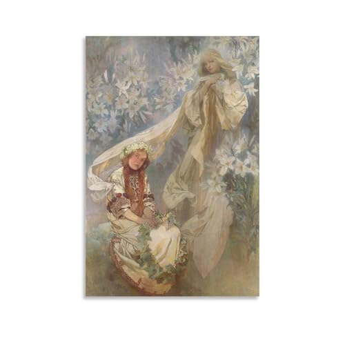 Impression sur toile Alphonse Mucha Madonna Au Lys 60x90 cm pour salon