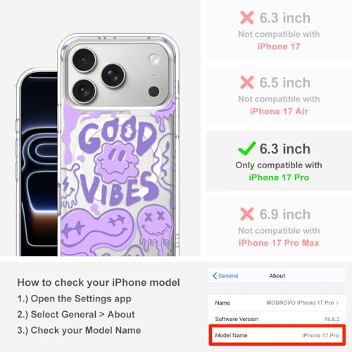MOSNOVO for iPhone 17 Pro Case | Compatible with Magsafe | Military Grade 6.6ft Drop Tested | Camera Control | Clear with Good Vibes Design by MOSNOVO - Image 2