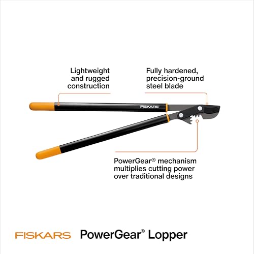Image of Fiskars 32 inch PowerGear Bypass Loppers, Patented Mechanism Multiplies Force to Reduce Strain, Heavy-Duty Precision-Ground Steel Blade for Living Growth, Trims Tree Branches up to 2 inch Diameter