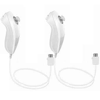 Tevodo Wii Nunchuck Controller, 2 Packs Nunchuck Joystick Compatible with Wii Wii U consoleWhite and White