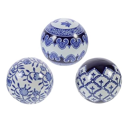 Wakauto Bolas decorativas de porcelana azuis e brancas, 3 peças de esferas de cerâmica flutuantes redondas orientais para tigela Vas Basket Dish Fish Tank Decoração de casa 6 cm