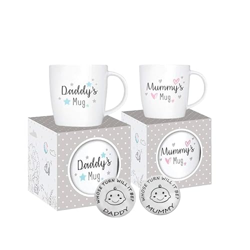 Set di 2 Tazze "New Parents" - Regalo per Mamma e Papà, Neomamme, Include Moneta Decisionale per Genitori, Ideale per Natale