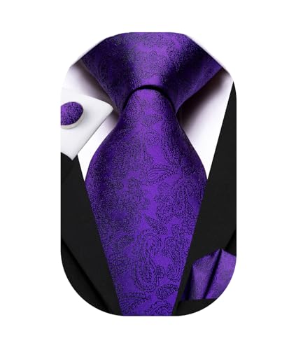 Image of Dubulle Mens Paisley Floral Silk Tie for Men Striped Necktie and Pocket Square Cufflinks Set Wedding Business