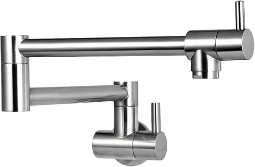 Grifo de latón macizo sin plomo, con dos asas, níquel cepillado, para montaje en pared, grifos de cobre para fregadero de cocina y estufa, plegable,