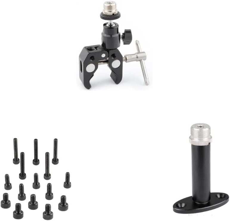 CAMVATE Crab Clamp Articulated 1/4 Mini Ball Head + M4 Threaded Screw Pack + Wall Mount Bracket With 5/8"-27 Male Screw