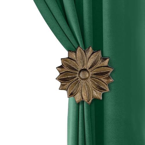 THDC Wall Mounted Floral Curtain Holdbacks (Pack of 2) - Boho Flowery Curtain Holders for Living Room, Bedroom, Office Drapes - Farmhouse Tiebacks for Curtains (Antique Brass Blossom) by THDC - Used condition - US$14.30