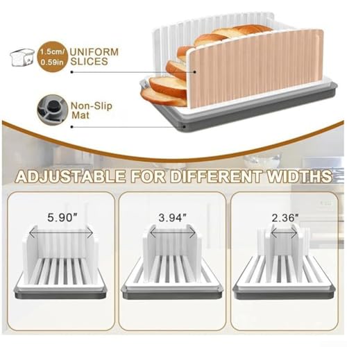 CWOQOCW Adjustable Bread Slicer with Crumb Tray for Uniform Slices of Homemade Bread Bagels and Cakes Foldable PP Plastic Dishwasher Safe - Image 4