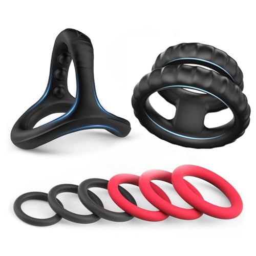 ペニスリング コックリング シリコン製 リング 高弾力 男性用 大人のおもちゃ アダルトグッズ (三角形+6個セット+ダブルリング) - 画像1